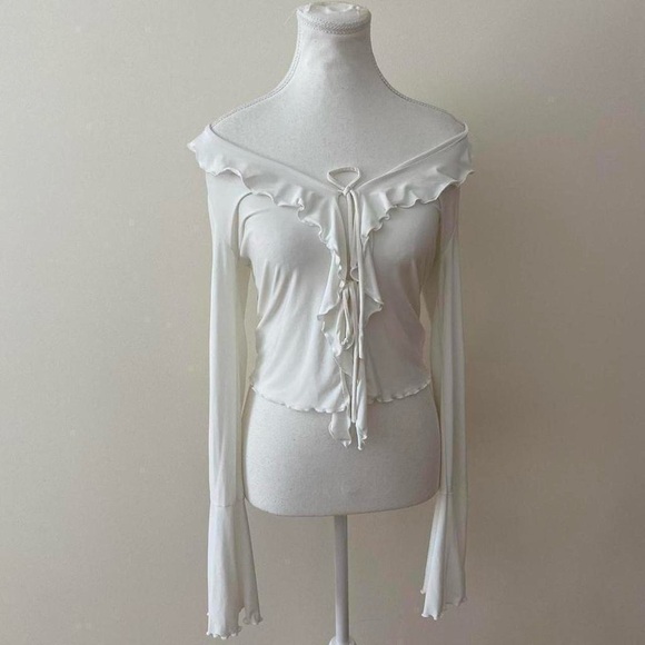 Fashion Nova Cream Ruffle Tie-Front Blouse - Picture 2 of 8